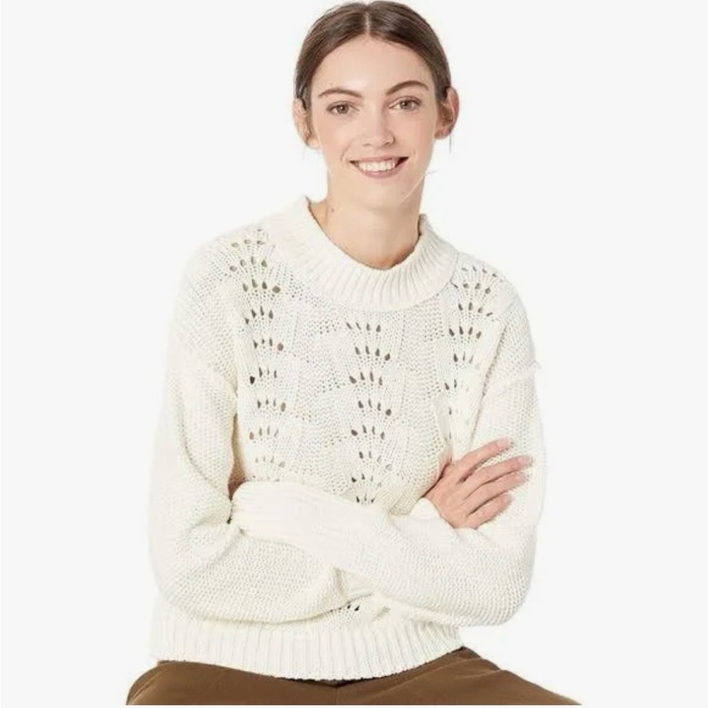 Free People Bell Song Pullover Sweater Cream Knit Size XL